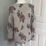 Lucky Brand Floral Pullover Sweater Gray Pink Size Medium Bell Sleeve Photo 2