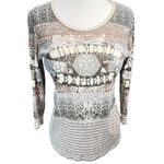 Skinny Minnie‎ Womens Y2K Boho Chic Diamond Pattern Express Long Sleeve Medium Gray Photo 2