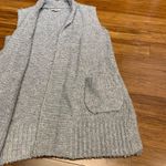 Loft Cardigan Womens Medium Gray Sleeveless Long Sweater Vest Chunky Knit Pocket Photo 2