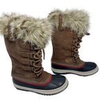 Sorel Joan of Arctic Boots Brown Leather Suede Faux Fur Trim Waterproof Size 7 Photo 1
