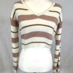 Zaful Cream blush pink and mocha color block striped cropped sweater size 4 Photo 0