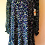 CeCe  Navy Floral Sheer Sleeve Dress Sz S Photo 0