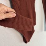 Abercrombie & Fitch A&F Ribbed Dark Brown Bodysuit Square Neck Thong Neutral Minimalist Long Sleeve Photo 2