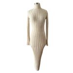 Intermix Anine Bing Shawn Ribbed Knit Midi Dress Sweater Wool Long Sleeve Oatmeal XS EUC Photo 9
