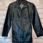 Worthington Black Genuine Leather Jacket Size Small Black Lining Zipper pockets. Photo 1
