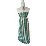 Elan Halter Maxi Dress Tribal Green Zig Zag Peacock Multicolored Dress S 575 Photo 4