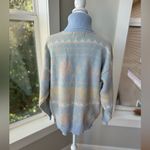 Vintage Pastel Light Blue Rose Print Intarsia Turtleneck Sweater 80s 90s Large Photo 5