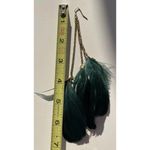 Vintage Dark Green Gold Dangling Real Feather Earrings Western Aztec Sz 7” Photo 5