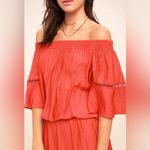 Lulus  With Feeling Coral Red Off The Shoulder Romper XS Photo 3