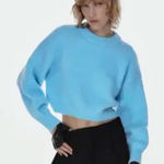 ZARA  Women's Soft Bright Blue Knit Cropped Sweater NWT Photo 0