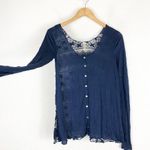 Free People  Easy Breezy Jersey Lace Back Tee Smal Navy Blue Long Sleeve Photo 9