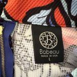 Bobeau Mock Neck Sleeveless Tank Top Sz: L Floral Zip Back Blue Waffle Knit Photo 2