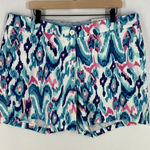 Crown & Ivy  Caroline Multicolor‎ Blue Ikat Shorts Stretch Twill Flat Front Photo 0