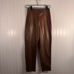 ZARA Faux Leather Straight Leg Pleated High Waist Pants Brown Women’s Size Small Photo 2