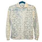 Vintage Sunny South Dallas Lace Blouse 80s Sheer Floral Ruffle Pearl Button Sz 8 Photo 0