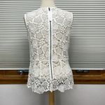 CAbi  Off White Sheer Needle Floral Lace Shell Peplum Tank Top #800 Size Medium Photo 5