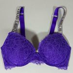 Victoria's Secret Purple Floral Lace Push-Up Diamond Diamonds Bra Bralette Brassiere Lingerie Size 34C π Photo 0