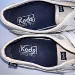Keds Woman's White Canvas Sneakers with Blue/White Seersucker Backs/Blue Stripe Photo 5
