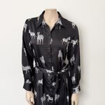 ZARA [] Black Zebra Novelty Print Belted Shirt Dress Midi Blogger Fave Sz Large L Photo 3