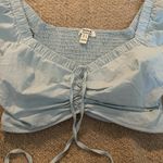 Privy  Blue Puff Sleeve Crop Blouse Photo 1