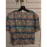 Adrianna Papell  Safe Silk Blouse Top Short Sleeve‎ Floral Paisley Teal Purple Photo 3