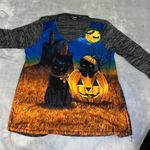 Women's Onque Casual PXL Halloween Black Cat & Pumpkin Long Sleeve Tee Blue Gray Size undefined Photo 0