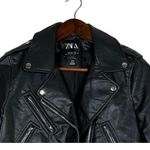 ZARA NWOT Cropped Faux Leather Moto Jacket Silver Zippers Pockets Buckle S Black Photo 1