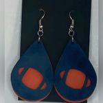 Blue And Orange Football Earrings. Leather & Felt Photo 0