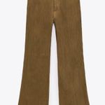 ZARA NWT dark olive green textured crinkle detail straight leg flowy pants Photo 0