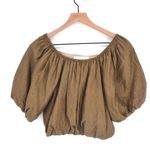 Oak + Fort Textured Puff Sleeve Crop Top Off The Shoulder Brown Women's S Photo 0