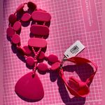 Tahari  Pink Beaded long Y-drop Necklace soft fabric chain tie 32” Photo 2