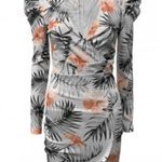 NWT!! CBR Fitted Tropical Print and Stripes Long Puff Sleeve Dress Green Size M Photo 0