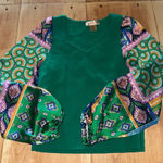 Bailey 44 an Anthropology Brand Green Top with Satin Patterned Sleeves Photo 0