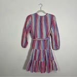 J.Crew  Belted Metallic Stripe Tiered Mini Dress Medium Petite Pink Purple Blue Photo 4