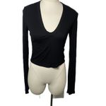 Cotton Citizen Deep V Ribbed Long Sleeve Top Black L Minimalist Stretch Basic Photo 2