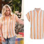 LOLA RIVER Orange White Striped Resort Casual Button Up Short Sleeve XS Photo 1