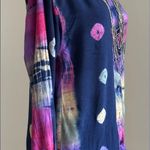 Lerner Vintage Blue Pink Purple Green Orange Tie Dye Long Button Blouse SZ S Photo 3