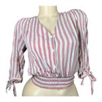 Faith and joy Sz S Cropped 3/4 Sleeve Blouse Top Pink Beige Striped Nautical Photo 0