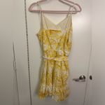 EXPRESS Printed Eyelet V-Neck Tie Waist Tiered Trapeze Dress Photo 4