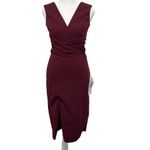 Dress the Population Alessia Wine Burgundy V-Neck Tie Waist Crepe Size XS NWT Photo 1