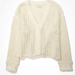 American Eagle  Boxy Cropped Oversized Open Knit Button V Neck Cardigan Sweater Photo 0