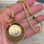 Gold Plated Coin Pendant Necklace Textured Twist Medallion Chain 13.5” JTV Photo 3