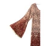 Xhilaration NWT‎ Boho Bell Sleeve Dress/Tunic L Beige Red Paisley Chiffon Earthy Romantic Photo 8