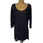 EXPRESS  Embroidered Mesh Mini Dress Lace Overlay Sheer Sleeves Black M Photo 1