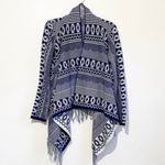 Poof! Blue and white open waterfall boho Aztec cardigan Photo 1