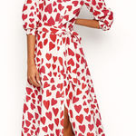 Boden Clara Cotton Maxi Heart Shirt Dress in Long Size 12 with Pockets Red Photo 0