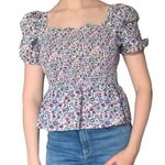 French Connection Floral cottage core Peplum Square Neck Smocked White feminine L spring top Photo 0