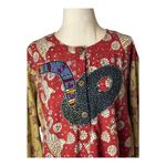 Market Place Dress Women Medium Red Batik‎ Cotton Abstract Embroidered Midi Boho Photo 2