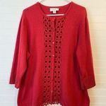 cj banks Vinatge  Raspberry Jewell Tone Cotton Scalloped Weave Cardigan Photo 0