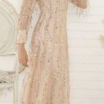 Women’s midi sequin evening gown dress size Medium cream gold sparkle Photo 4